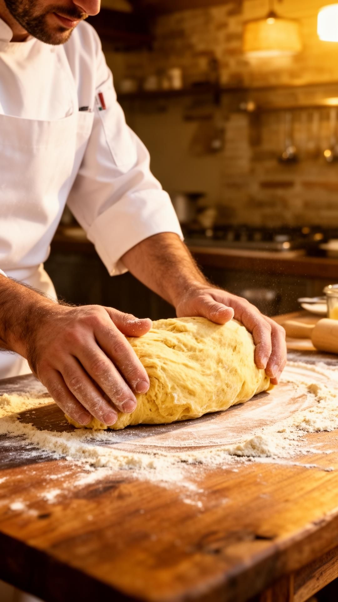 Lo chef impasta la pasta fresca